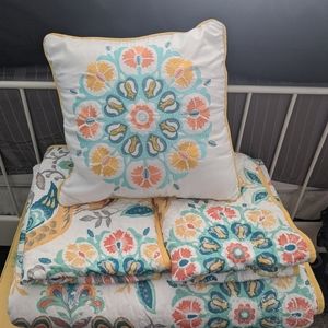 Queen Size quilted coverlet yellow blue